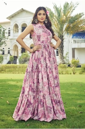 Robe longue rose en rayonne imprimée GW1313
