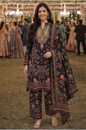 Kurta palazzo noir en rayonne avec imprimé SK156094