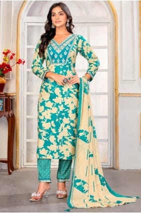Salwar Kameez en rayonne imprimée en bleu SK156138