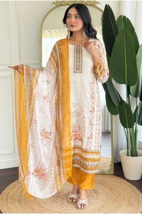 Salwar Kameez imprimé blanc cassé en rayonne SK155724