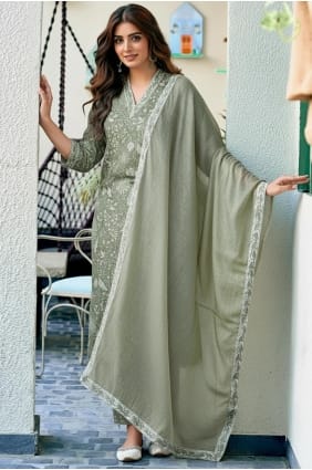 Salwar Kameez Eid en rayonne vert pistache avec imprimé SK155941
