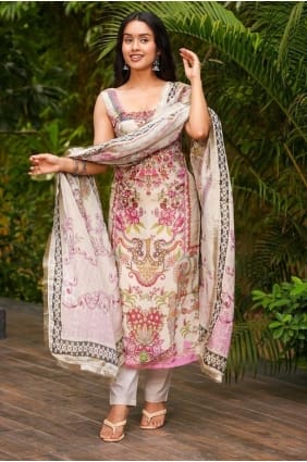 Salwar Kameez en crème crêpe imprimée SK155888