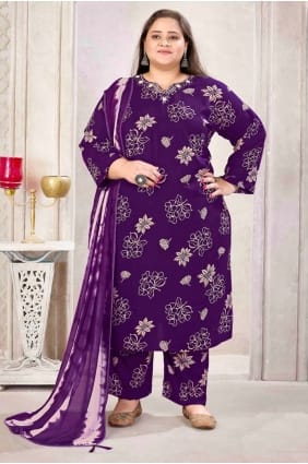 Salwar Kameez violet imprim en rayonne avec dupatta SK15624
