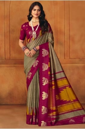 Sari imprimé en chiku foncé Manipuri SR29739