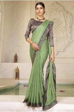 sari imprimé en mousseline verte SR28419