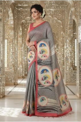 Sari en crêpe rouge imprimé SR29811