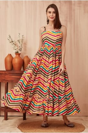 Robe longue en soie multicolore imprimée GW1301