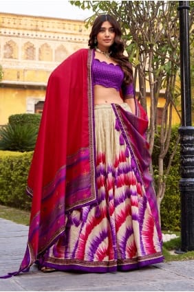 Lehenga Choli en soie imprimée multicolore LC9023