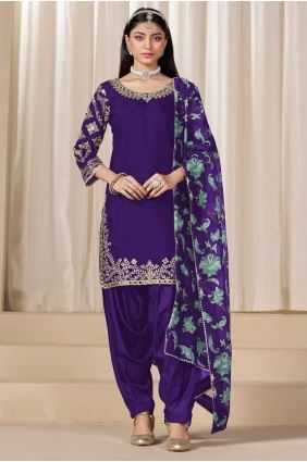 Costume Patiala en soie avec imprimé violet PS2432