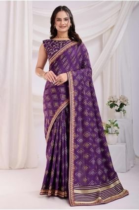 sari en soie imprimé violet SR28190