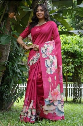 Saree en soie Tussar en rose avec imprimé SR29683