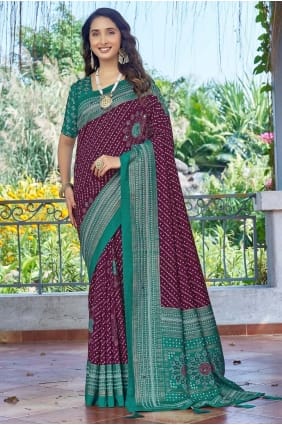 Sari imprimé en soie Tussar violette SR29481