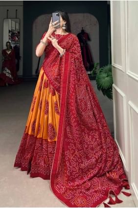 printed tussar silk wedding lehenga choli in mustard  with dupatta LC8296