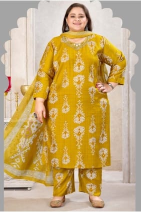 Salwar Kameez jaune imprim en viscose SK15622