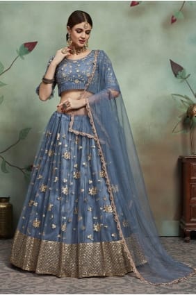 Bleu acier Soft net Lehenga Choli LC1997