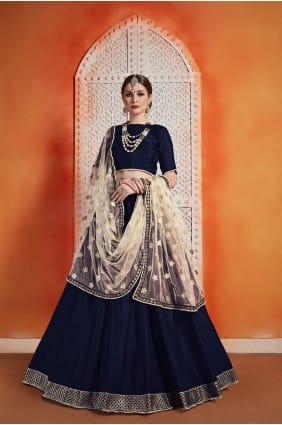 Bleu marine Art soie Lehenga Choli LC2032