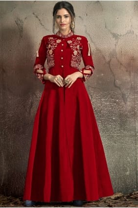 robe de soirée en taffetas rouge et soie artistique GWU0056
