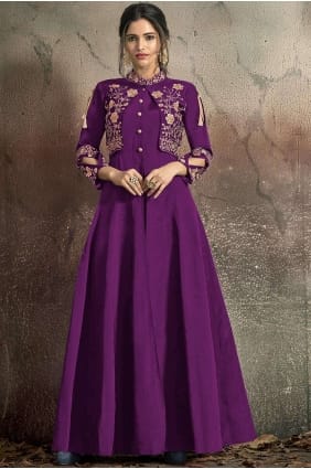 robe de soirée en taffetas et soie d'art violet clair GWU0057