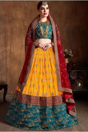 moutarde jaune art soie lehenga choli lc2404
