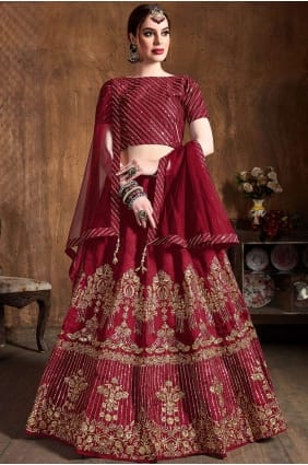 art rose foncé lehenga choli de soie lc2406