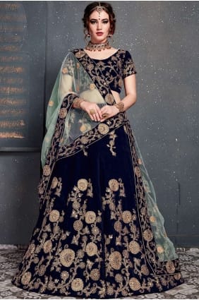 velours bleu marine lehenga choli lc2429