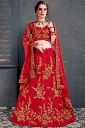lehenga choli en soie rouge lc2436