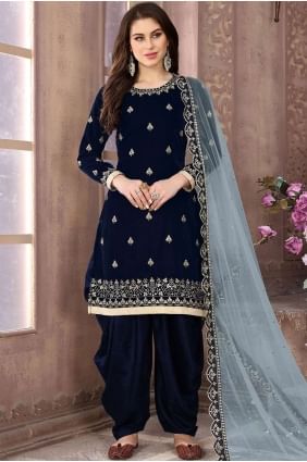 costume s patiala en velours bleu marine PS2127