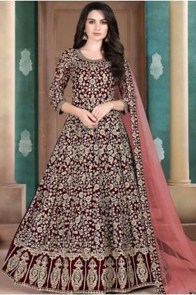 costume anarkali en georgette marron AS2507