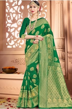 Art Vert Soie Banarasi Sari sr16613