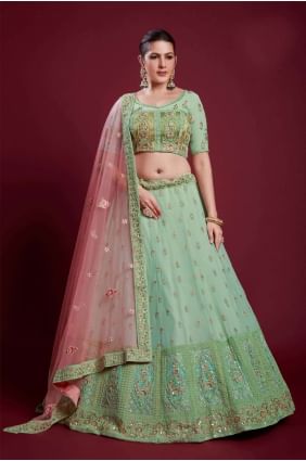 mariage vert pista lehenga choli avec fil georgette LC6861