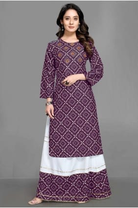 Rayonne imprimée Palazzo Kurti en violet KTI1878
