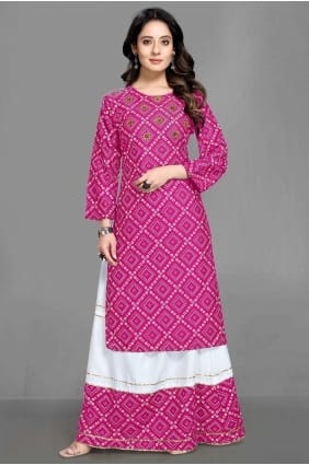 palazzo kurti en rayonne magenta avec imprimé KTI1879