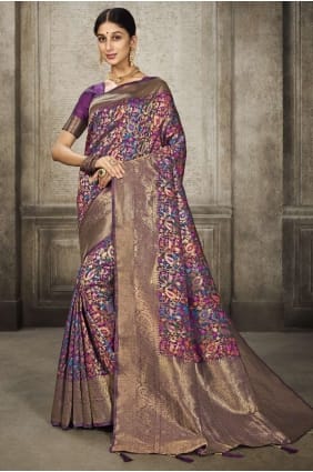 sari de vin en tissage de soie banarasi SR24666