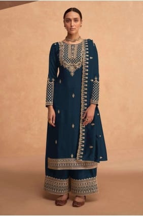 costume georgette patiala brodé en bleu aqua PZ3640