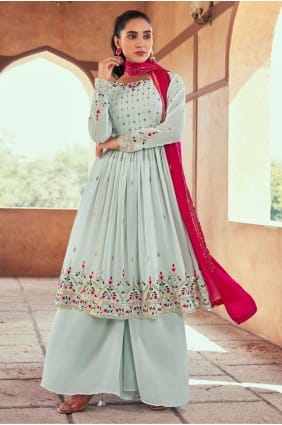 costume palazzo ciel brodé en georgette avec dupatta PZ3648