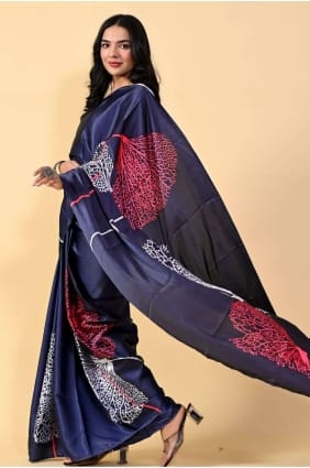 sari en soie imprimé numérique bleu royal SR24864