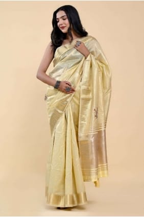 Saris jaune en coton à la main, fil SR24902