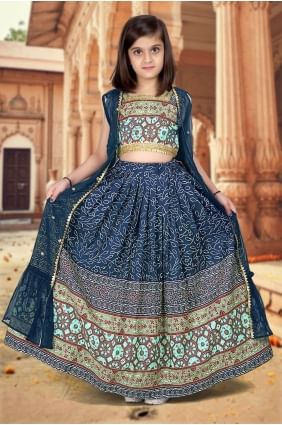 georgette bleu royal lehenga choli en imprimé GL0087