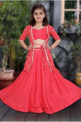 choli lehenga en soie avec imprimé en rose rani GL0089