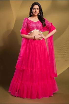 Party Lehenga Choli en filet souple rose avec fil LC7050