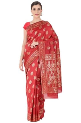 sari rouge en tissage de soie SR24962