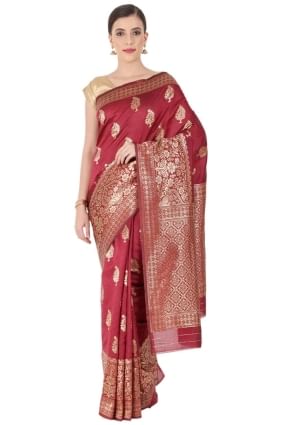 sari en soie marron avec tissage SR24967