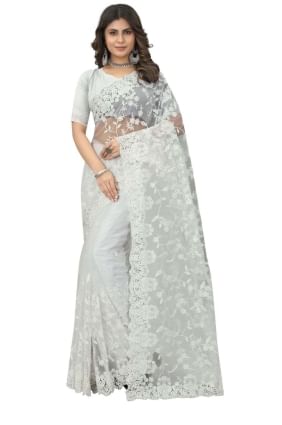 sari de mariage blanc net en broderie SR25020