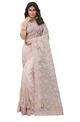 sari de mariage en filet de pêche poussiéreux brodé SR25021