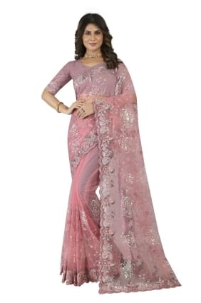 sari de mariage en filet gajari poussiéreux avec broderie SR25038