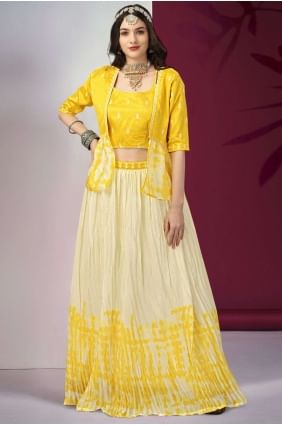 Mariage brodé jaune Lehenga Choli en Georgette LC7101