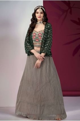 mariage georgette lehenga choli en gris avec brodé LC7103