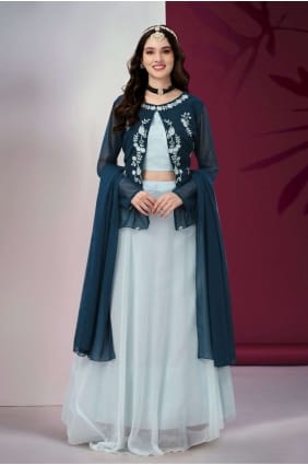 mariage en georgette brodé lehenga choli dans le ciel avec dupatta LC7105