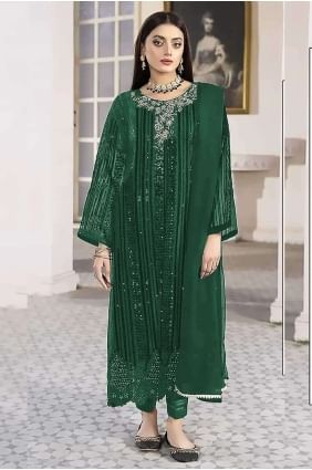 Salwar Kameez vert avec georgette brodée SK153467