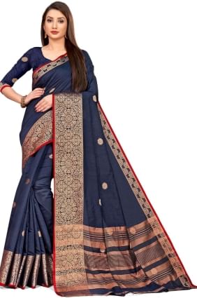 sari en lin tissé en bleu marine SR25189